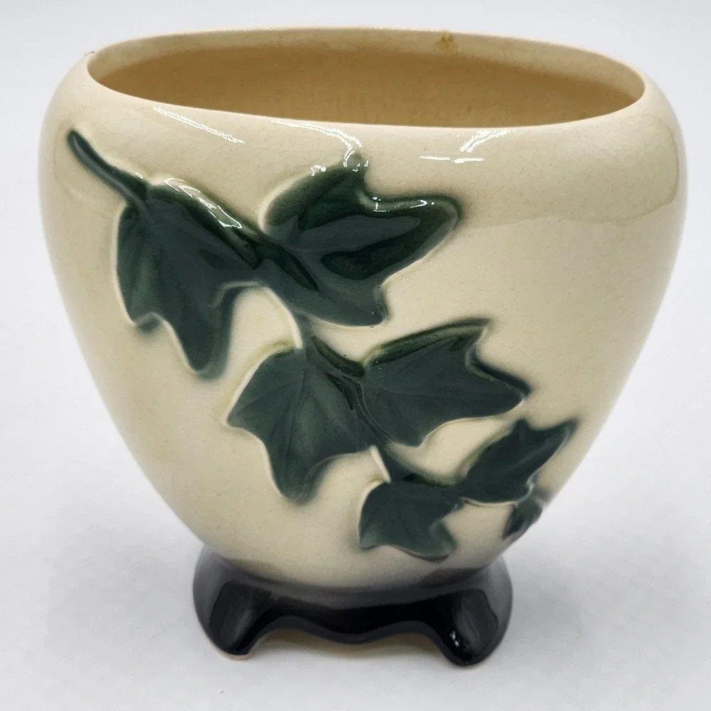 Vintage Royal Copley Ivy Leaf Planter Cream Green Footed Ceramic Unmarked 4.5